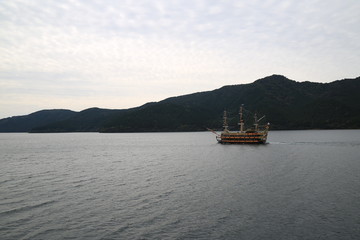 Fototapeta na wymiar touristic pirate boat in Hakone, Japan