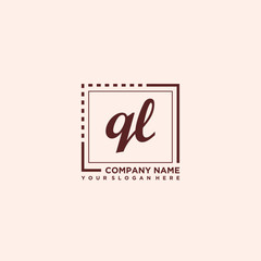 QL Initial handwriting logo concept, with line box template vector