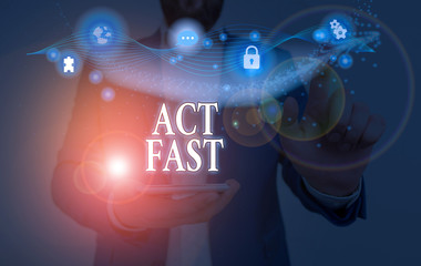 Obraz premium Conceptual hand writing showing Act Fast. Concept meaning Voluntarily move in the highest state of speed initiatively