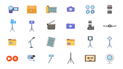 camera colorful vector flat icon set for mobile concept and web apps design.