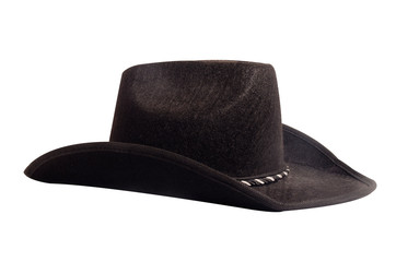 Black cowboy hat isolated on white background.