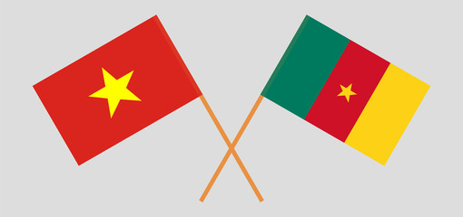 Crossed flags of Cameroon and Vietnam