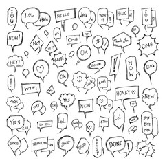 Set of Speech Bubble Drawing illustration Hand drawn doodle Sketch line vector eps10