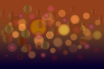 Festive orange and golden luminous background with colorful lights bokeh. Christmas concept Xmas greeting card. Magic holiday poster, banner. Night bright gold sparkles. Light abstract