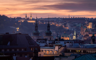 Beautiful evening view on Prague from the tower, Czech Republic