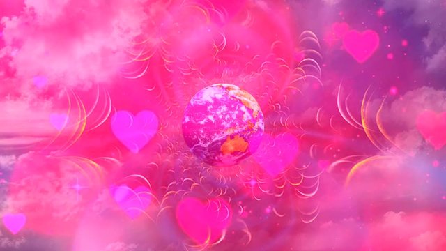 Earth and love. Planet and pink hearts