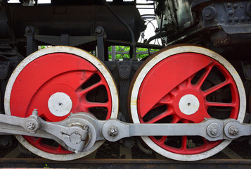 red metal wheels, two wheels of steam locomotive