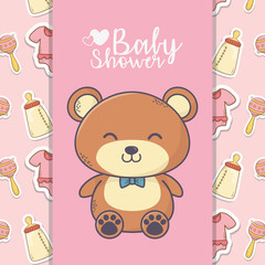 baby shower cute teddy bear toy bottle rattle background