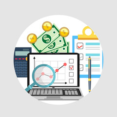 Financial analysis, accounting, business audit. Flat design