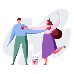 Couple in love draws hearts on top of each other. Image can use for greeting card of Valentine's Day, invitation, sticker, banner. Vector illustration on isolated background