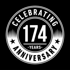 174 years anniversary celebration logo template. One hundred seventy four years vector and illustration.