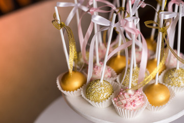 Sweets and cakes. Designer sweets on candy bar