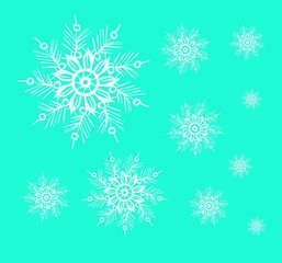 Fototapeta na wymiar Snowy texture. Delicate background for printing on postcards, scrubbing, wallpapers. Winter holiday snow background. Christmas abstract background with snowflakes. Turquoise. Tiffany color.