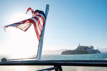 Alcatraz prison seen from a ship