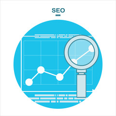 Flat design vector illustration icons set of analytics search information and website SEO optimization
