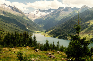 High Tauern National Park. Scenic landscape with lake and mountains, Austria