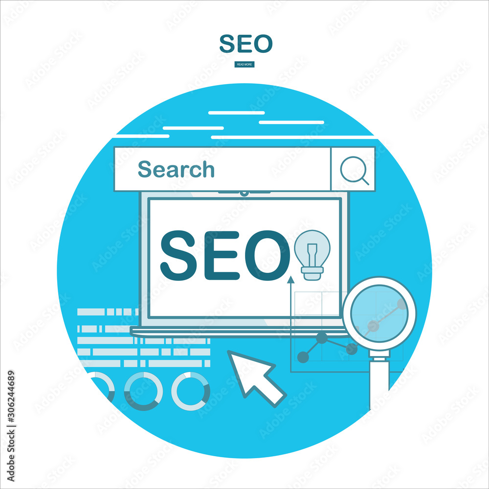 Poster flat design vector illustration icons set of analytics search information and website seo optimizati