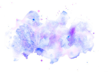 Abstract watercolor background with blue and lilac stains.