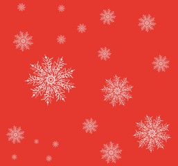 christmas background with snowflakes, Snowflakes on a red background. Abstract texture. Delicate background for printing on wrapping paper, postcards, scrubbing, wallpaper, packaging. Winter holiday s