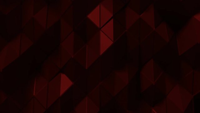 Abstract Polygonal Geometric Surface Loop 7 Dark Red: dark clean soft low poly motion background of shifting obscure shadowy deep ruby red triangles. Abstract poly background. 4K 
