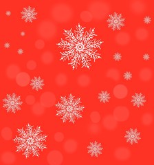 Snowflakes on a red background. Abstract texture. Delicate background for printing on wrapping paper, postcards, scrubbing, wallpaper, packaging. Winter holiday snow background with snowflakes