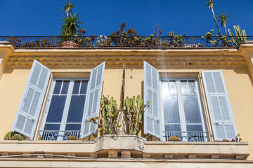 Nice, France, October 8, 2019. Fragment of the architectural ensemble of the street in the old town.