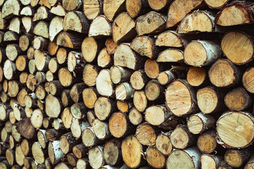 Pile of chopped fire wood prepared for winter