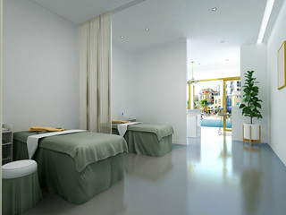 3d render of massage room, spa center