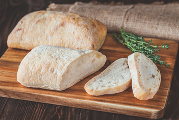 Ciabatta on wooden board