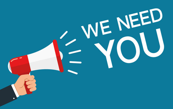 We need you - banner with loudspeaker. Vector