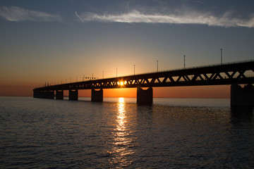 Fototapeta na wymiar Oresound Bridge Summer sunset