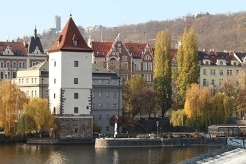Embankment and weir on Vltava river