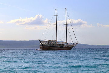 Fototapeta na wymiar Historic sailboat in the sea
