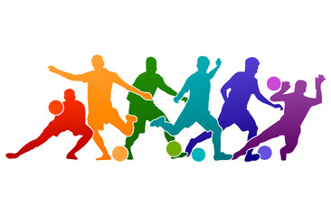 Plakat Football soccer player vector illustration silhouette colorful background sport people poster card banner design