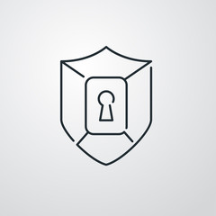S&iacute;mbolo seguridad. Icono plano lineal escudo con cerradura en fondo gris