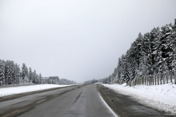 Fototapeta premium Beautiful landscape of Canadian countryside during snow storm
