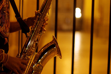 Saxophonist  warm light 