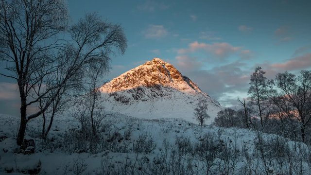 Time Lapse of Stob Dearg mountain, Glen Etive, Glencoe, in the Scottish Highlands. Scotland