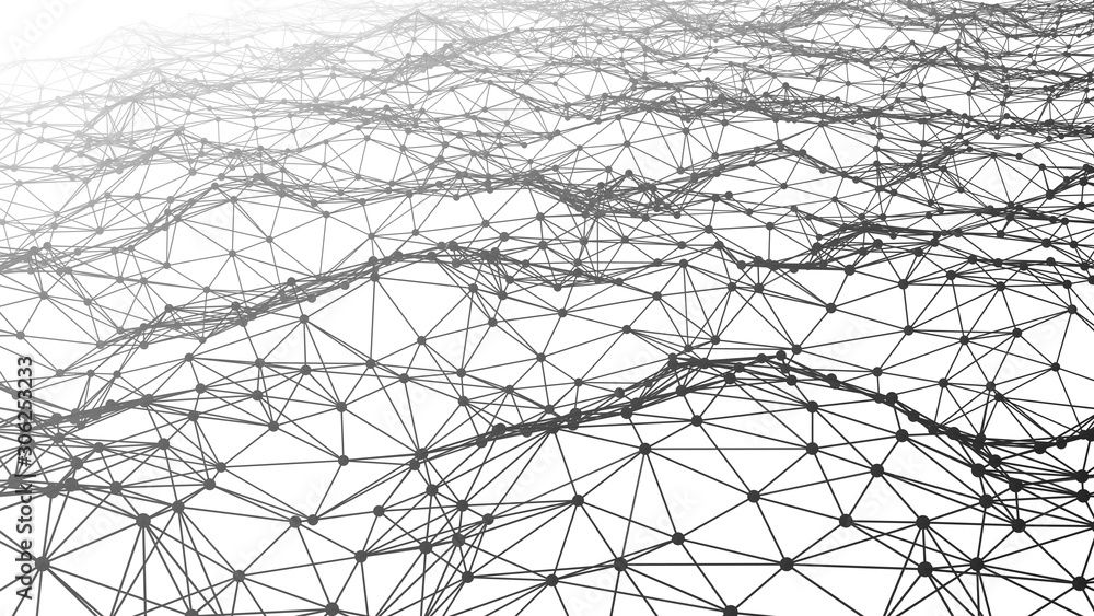 Poster network of gradient connected dots and lines. abstract dynamic wave with a lot of dots. wave of conn