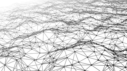 Network of gradient connected dots and lines. Abstract dynamic wave with a lot of dots. Wave of connected dots on white background.