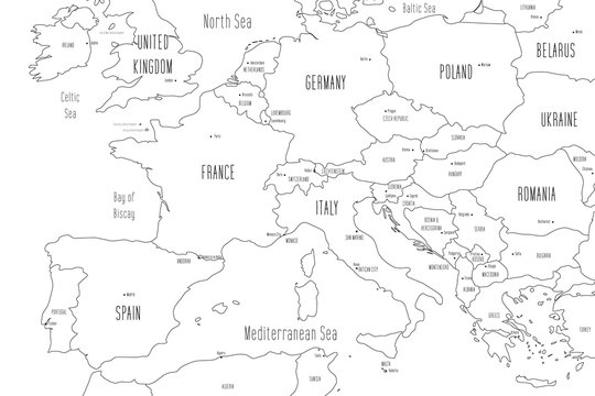 Map of Southern part of Europe. Handdrawn doodle style. Vector illustration