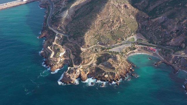 Fortress Complementary Santa Ana battery aerial view Cartagena bay coastline Spain 