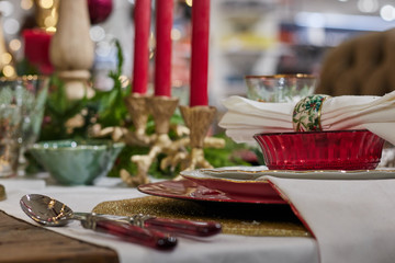 christmas dinner with glasses and ornaments