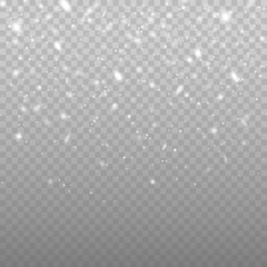 Falling snow vector background. Christmas decoration background with snoflakes. Magic snowfall winter effect.