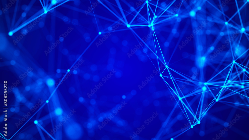 Poster Abstract digital blue background. Plexus effect. Network connection structure. 3D rendering.