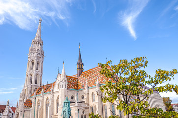 Amazing Matthias Church in Budapest, Hungary. Roman Catholic church in the Gothic style. Located in...