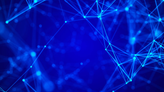 Abstract digital blue background. Plexus effect. Network connection structure. 3D rendering.