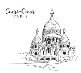 Drawing sketch illustration of Sacre Coeur de Paris
