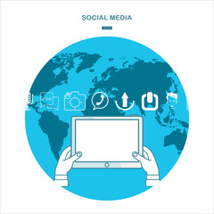 Social Network. Concept. Flat Design Illustration for Web Sites Infographic Design.