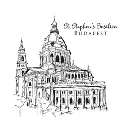 Fototapeta na wymiar Drawing sketch illustration of St. Stephen's Basilica